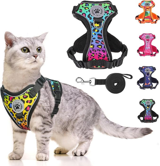 BEAUTYZOO Cat Harness and Leash for Walking, Escape Proof Soft Adjustable Vest Harnesses for Small Cats Kittens, Easy Control Breathable Reflective Strips Jacket, Leopard, S