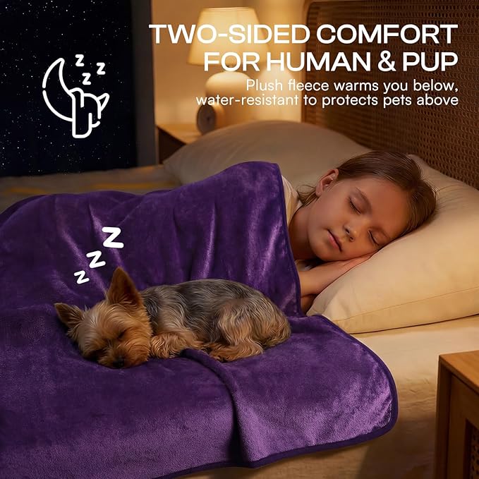 Luciphia Waterproof Blanket for Dog Washable Reversible Sherpa Fleece Throw Blanket for Bed Couch Soft Liquid Pee Proof Furniture Cover Protector for Small Medium Large Pet Cat Purple 57" x 40"