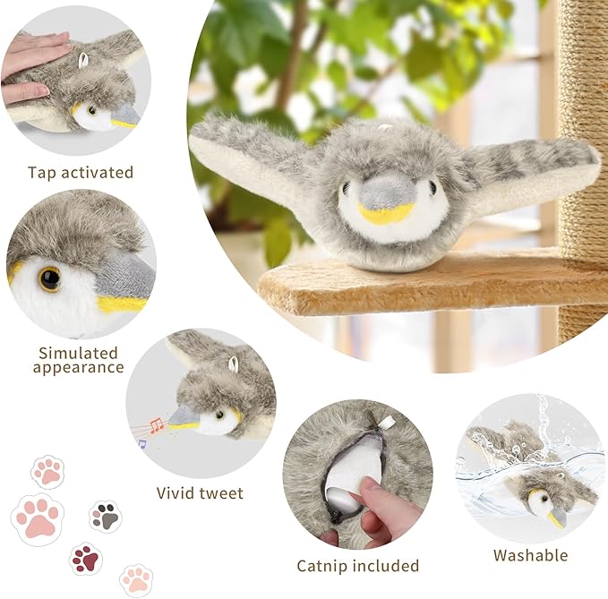 Cat Toys, Flapping Bird Cat Toy(No Flying), Interactive Catnip Toy with Catnip Bags, Chirping Noise Enrichment Moving Wings Dog Cat Kitten Toys, Flappy Flying Pets Toy for Indoor(Oriole) (A3)