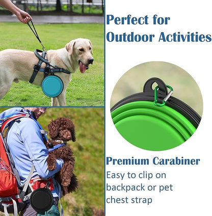 Takfox Collapsible Dog Bowls [2 Pack] 34 oz, Travel Dog Bowls, Pet Bowl Portable Foldable Water Food Feeding Dishes with Carabiner Clip for Traveling Hiking Walking-Black & Green