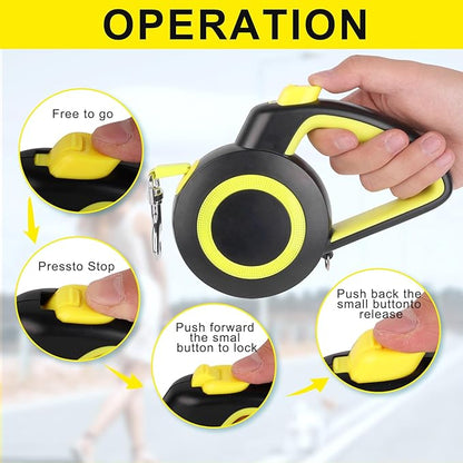 enrgticdg Retractable Dog Leash,Night Reflection,Light Weight Leash for Small to Medium Dogs/Cats,Stainless Steel Spring,Strong Nylon Tape, One-Handed Brake (Black-Yellow)