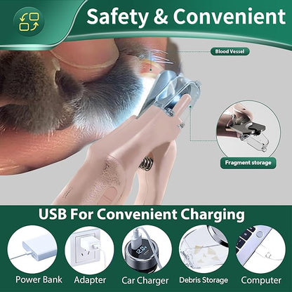 2 in 1 Dog Nail Clippers & Cat Nail Clippers Trimmers for Large Medium Small Dogs Cats Claw Trimmer Quick Sensor and Safety Guard USB Rechargeable Dogs Nail Trimmer with Catcher & 2 LED Lights