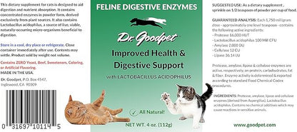 Dr. Goodpet Feline Digestive Enzymes with Probiotics & Prebiotics – Daily Digestive Support Powder for Cats – Promotes Cat Digestion, Nutrient Absorption & Healthy Stool – Vegan