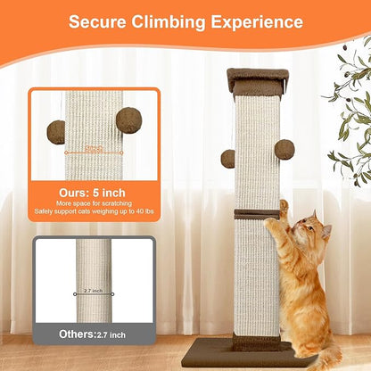 SOCATER Cat Scratching Post 33 Inch Nature Sisal Cat Scratch Post for Indoor Cats, Large Cat Scratcher Protect Your Furniture, for All Breeds Brown