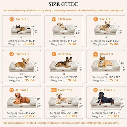Comfort Expression Orthopedic Dog Bed for Large Dogs 38x25 Inch, Waterproof Supportive Egg Crate Foam Large Pet Bed with Removable Bolsters, Dog Couch with Washable Cover & Non-Slip Bottom, Beige