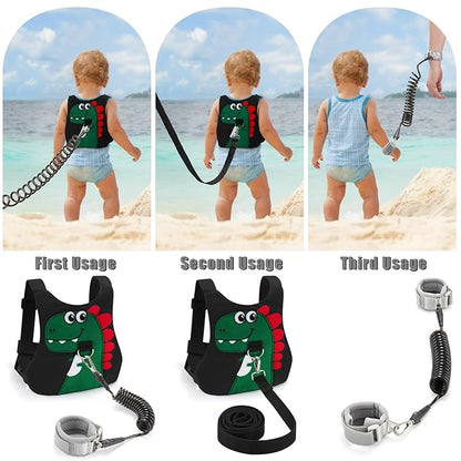 Toddler Leash-Baby Walking Safty Harness and Child Anti Lost Wrist Link for Girls/Boys Travel (Black)