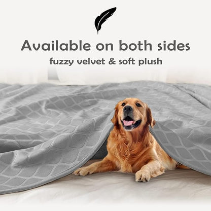 fuguitex Waterproof Dog Blanket Bed Cover Dog Crystal Velvet Moroccan Fuzzy Cozy Plush Pet Blanket Throw Blanket for Couch Sofa(52 * 82 inch, Light Grey+Grey)