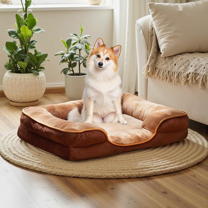 NEWBULIG 42x32 Inch Orthopedic Dog Bed Large Sized, Dog Couch/Sofa Bed with Washable Cover, Waterproof, Memory Foam, Soft Fluffy Surface