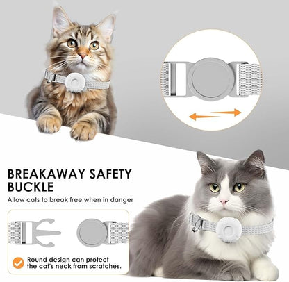 Smart Cat GPS Tracker, Cat Tracker Compatible with Apple Find My App (Only iOS), No Monthly Fee, Waterproof (White Tracker, White Cat Collar)