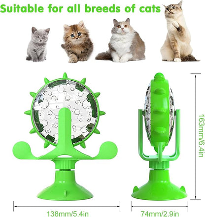 Cat Dog Treat Dispenser Toy - Cat Interactive Feeder Pet Food Toys Feeder 360° Degree Rotating Food Leakage Device Rotate with Strong Suction Cup Money Wheel Shape (Green)