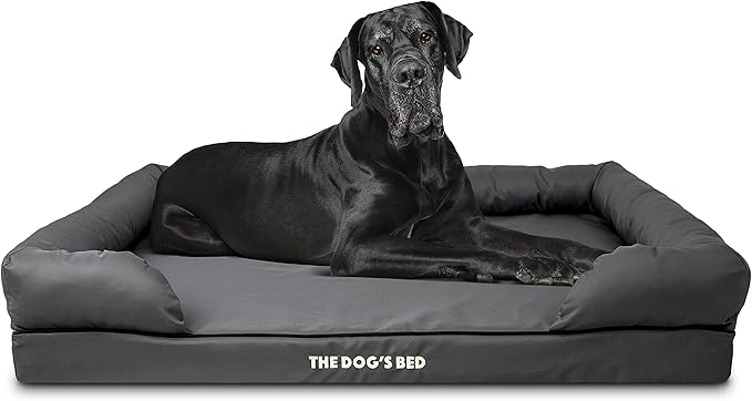 The Dog’s Bed Orthopedic Memory Foam Dog Bed with Bolsters for XXL Dogs, Waterproof Washable Cover, Anti-Slip Base, Calming Surface – CertiPUR-Certified Foam, Oxford Fabric, Grey with Black Trim, XXL