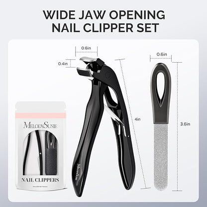 MelodySusie Wide Jaw Opening Nail Clippers, Toenail Clippers for Seniors Thick Nails, Angled Head Large Nail Clippers for Men Women with Nail File, Fingernail Cutter with Catcher Long Handle, Black