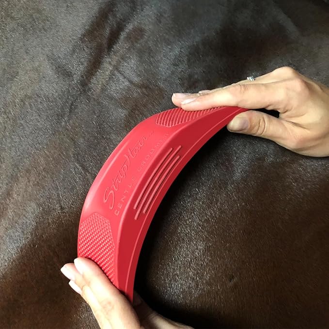StripHair Gentle Groomer - Original for Horses Dogs 6-in-1 Shedding Grooming Coat Shine Massage Tool (Red)