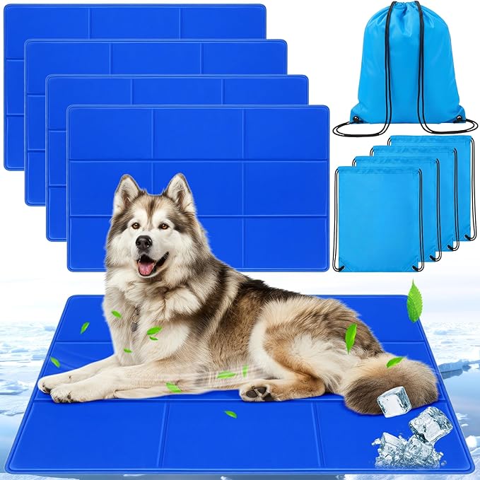 Drydiet 4 Pack Dog Cooling Mat - 47'' X 27'' Solid Gel Self Cooling Mat with Storage Bag Pressure Activated No Refrigeration or Electricity Needed Pet Pad for Dogs & Cats Kennels, Crates, Beds