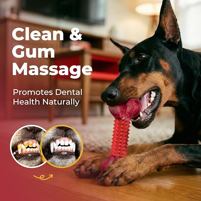 Apasiri 4-Pack Tough Dog Toys for Aggressive Chewers: Beef Flavored Long Lasting Dog Bones for Large Dogs, Heavy Duty Nylon & Rubber Dog Chew Toys to Keep Them Busy, Medium & Large Breed, Red