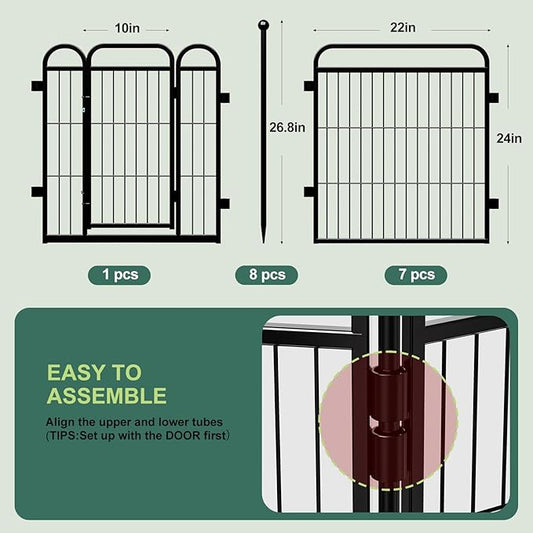 Gardner Pet Dog Playpens, 24" H 8 Panels Dog Pen Outdoor/Indoor Dog Fence Exercise Pen for Small/Medium Dogs, Foldable Pet Play Yard Gate with Gravity Automatic Lock, Pet Playpen, Black