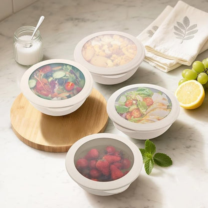 Wheat Straw Bowls Set with Lids, Unbreakable 40 OZ Large Cereal Bowls Set of 4, Salad Container for Lunch, Microwave & Dishwasher Safe Bowl Set for Kitchen, Picnic, RV, Camping, Beige