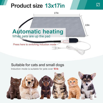 Smart Cat Heating Pad with Pressure Activated – Temperature Adjustable Heated Dog Bed with Timer - 13x17 inches - 30W - Pressure Activated Work for Pets Over 10 lbs (Small) (Small 17x13)