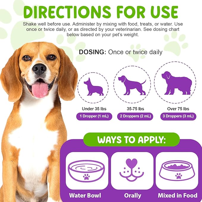 Dog Multivitamin Drops, 15 in 1 Multivitamin Liquid for Dog with Vitamin C, Vitamin D & B1, Dog Health Supplements for Skin Care, Joints & Hips
