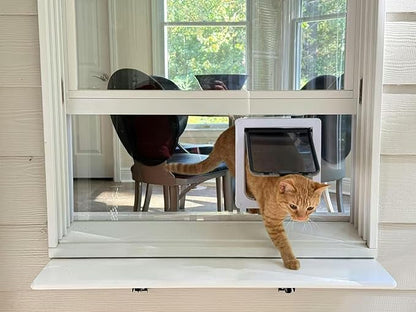 Custom Cat Door Window Insert - Plexiglass | Insulated & Weather-Sealed | Tool-Free Install for Horizontal & Vertical Windows | Microchip Lock Options | Made in USA | Small Dogs & Pets