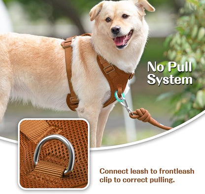 No Pull Dog Harness for Small Medium Large Dogs - Adjustable 2 Layer Mesh Dog Vest with Dual Clip, Escape Proof, Quick Release, Lightweight Breathable Mesh for Walking Hiking (Carmel Brown,M)