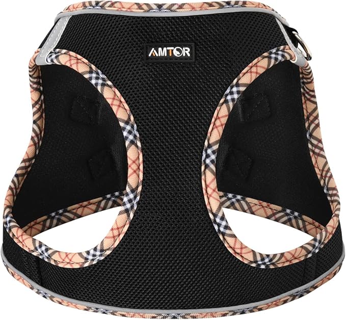 AMTOR Small Dog Harness with Leash Set, No Escape Easy Walk Puppy Harnesses for Training Walking, Step-in Reflective Soft Dogs Vest for XS S Medium Extra-Small Large Sized Dog(BlackYellow,M)