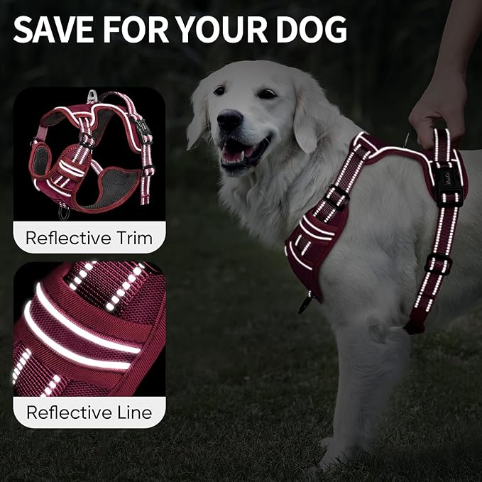 HEELE Dog Harness for Small Dogs No Pull Dog Vest Harness for Small Dog with Soft Padded Handle Reflective for Outdoor Training, Burgundy Red, S