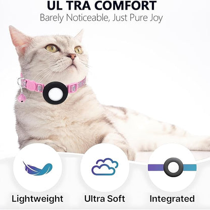 GPS Tracker for Cats, Mini GPS Pet Tracker with Collar, IPX8 Waterproof Cat Trackers Collar,No Monthly Fee,Work with Apple Find My(iOS Only),Smart Trackers for Pets(Pink)