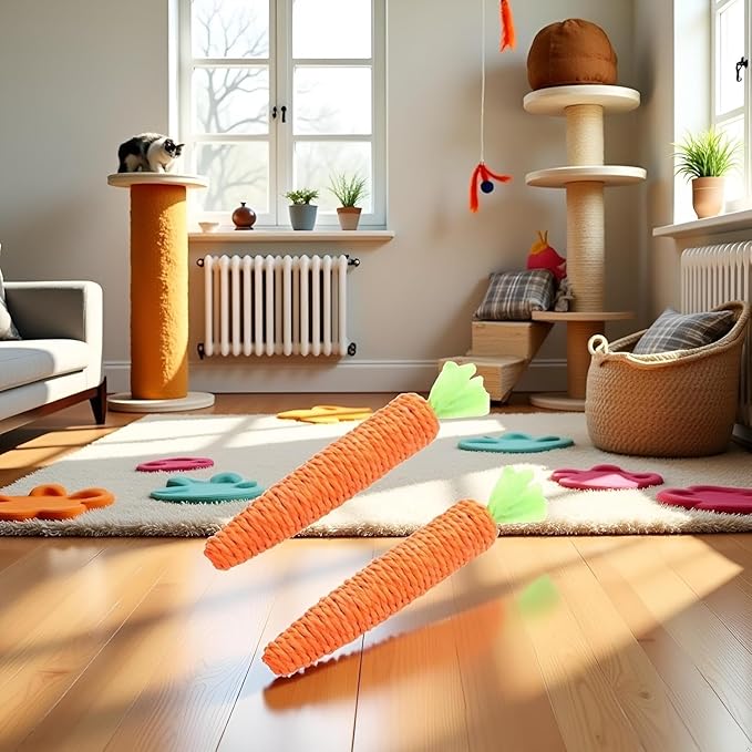 Cat Chew Toys, 2Pcs Carrot Shapes Cat Rope Toys with Sounding Parcels Interactive Cat Toys for Indoor Cats and Kittens for Biting Chewing