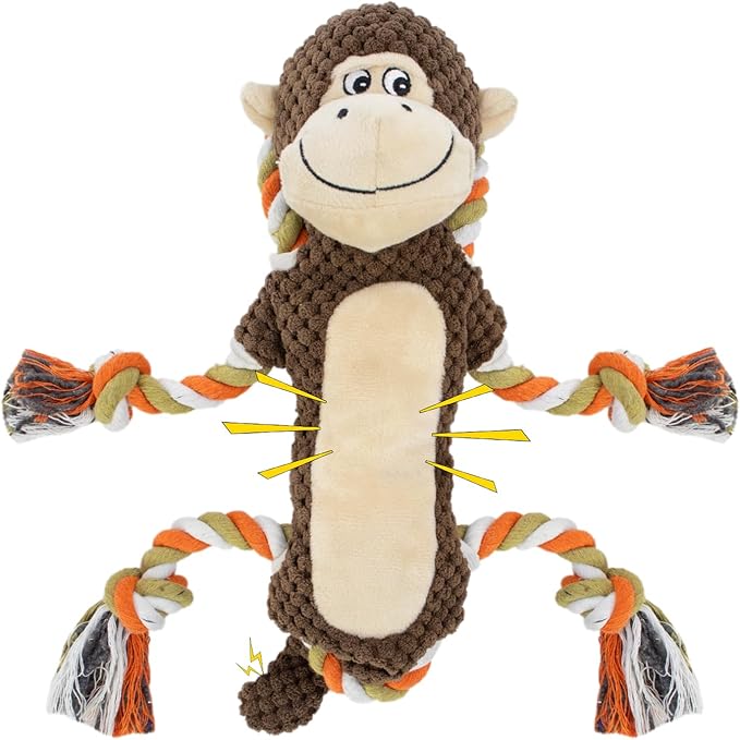 Squeaky Monkey Dog Toys for Large Dogs,Dog Monkey Toy,Dog chew Toys, Interactive Toys, Stuffed Plush Puppy Toy with Crinkle Paper for Small, Middle,Big Dogs, Monkey Dog Toy,Dog Toy Monkey