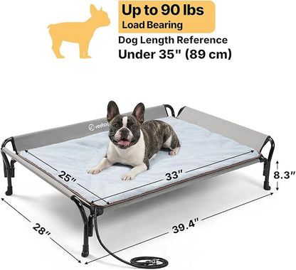 Veehoo Elevated Dog Bed with Plush Heated Mat, Raised Dog Bed with Waterproof Heating Pads for Cats & Dogs Outdoor Indoor, Heated Dog Sofa Bed with Power Line Protection Tube, 39.4" x 28.0", Grey