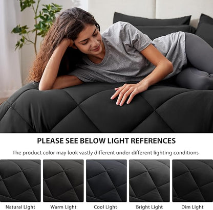 Love's cabin California King Comforter Set Black, 7 Pieces California King Bed in a Bag, All Season Bedding Sets with 1 Comforter, 1 Flat Sheet, 1 Fitted Sheet, 2 Pillowcase and 2 Pillow Sham