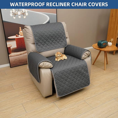 Eismodra Waterproof Recliner Chair Covers for Reclining Couch Slipcovers Seat Cushion,Anti-Slip Sofa Cover for Dogs Pets Furniture Protector Washable,Gray Set (3 Pieces)