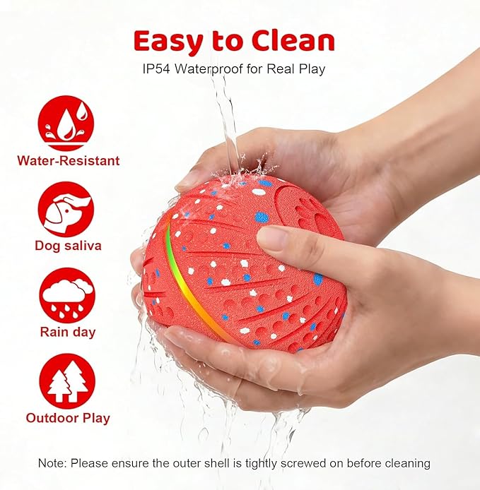 Interactive Dog Toys Dog Ball - Smart Moving Bouncing Dogs Ball with RGB Lights, E-TPU Material, 3 Play Modes Automatic Rolling Balls Toy for Small Medium Dogs Keep Them Busy(Red)