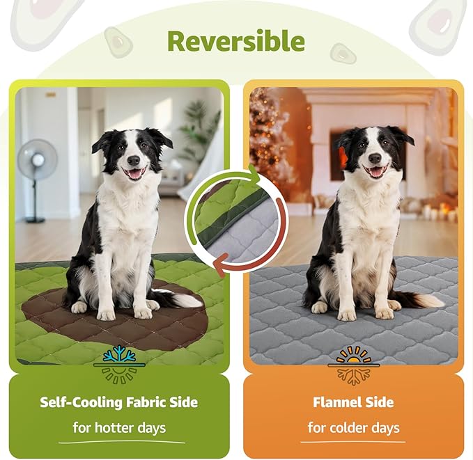 LOOBANI Dog Cooling Mat 50"x38"- Cute Avocado Cooling Mat for Dogs (Cool & Warm Side), Waterproof Self-Cooling Mat for Crate, Floor, Car for Small Dogs, Cats, Pet, Green 50"x38"