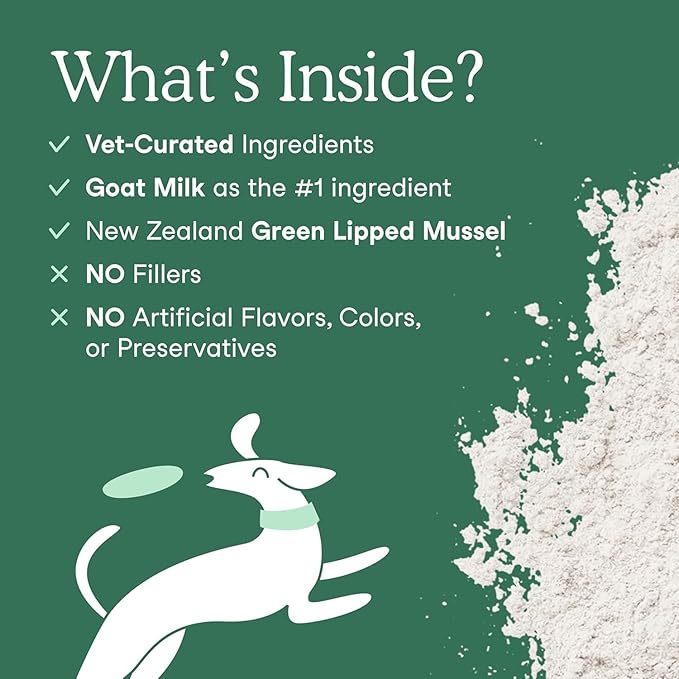 Fera Pets Goat Milk - Cat & Dog Hip and Joint Support with Glucosamine, MSM & Green Lipped Mussel - Supports Flexibility, Mobility & Bone Health - for Picky Eaters - 60 TSP