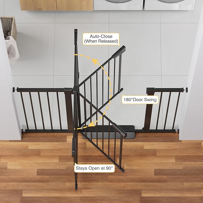 Cumbor 2 Pack 29.7-54.2" Baby Gate for Stairs, Mom's Choice Awards Winner-Auto Close Dog Gate for doorways, Easy Install Pressure Mounted Pet Gate Indoor, Walk Thru Wide Safety Gate for Dog, Black