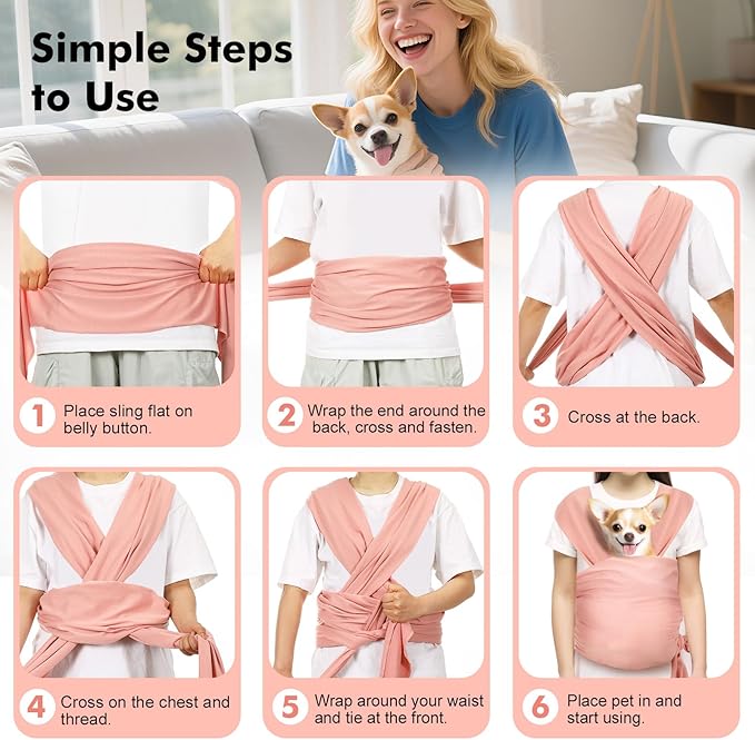 Pawaboo Pet Sling Carrier for Small Dogs and Cats, Hands Free Dog Carriers Sling, Anti-Anxious Soft Cotton Front Facing Cat Carrier Papoose, Puppy Kitten Pouch Reduce Back Neck Pain, Pink