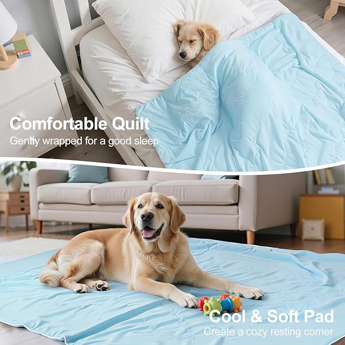 Premium Cooling Dog Blanket, Q-MAX>0.4 Cooling Blanket for Dogs, Washable Lightweight Summer Quilt for Pets and Humans, Self Cool Quilt for Cats, Cool Throw for Hot Sleepers, 37"×47", XL, Blue