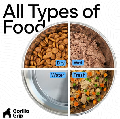 GORILLA GRIP Dog Bowls, Food Grade 304 Stainless Steel, Holds 8 Cups Each (64 fl oz) Food and Water Bowl for Feeding Dogs and Cats, Dishwasher Safe, Rust Resistant, BPA Free Rubber Base Set of 2 Red