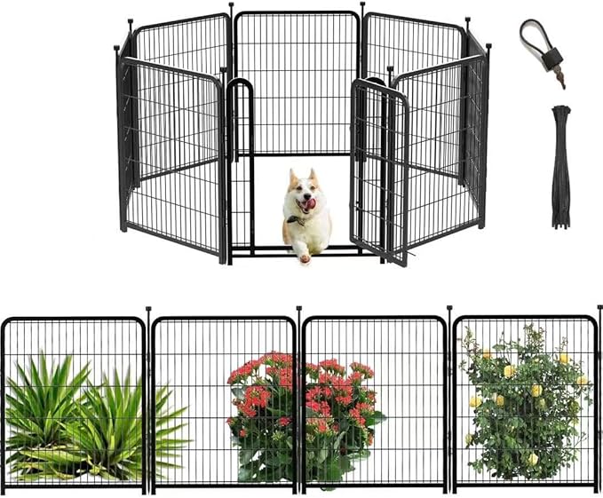 Getlay Dog Fence Outdoor 40inch 8 Panels with Door, Puppy Playpen Indoors, Metal Dog Pen Heavy Duty Pet Puppy Exercise Pen for Rv Camping Garden Yard, Wide Door Low Threshold Total 17.7 Ft Long