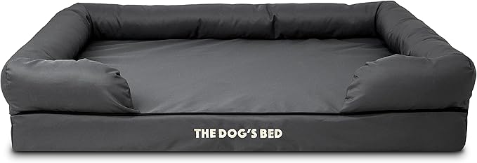 The Dog’s Bed Orthopedic Memory Foam Dog Bed with Bolsters for XL Dogs, Waterproof Washable Cover, Anti-Slip Base, Calming Surface – CertiPUR-Certified Foam, Oxford Fabric, Grey with Black Trim, XL