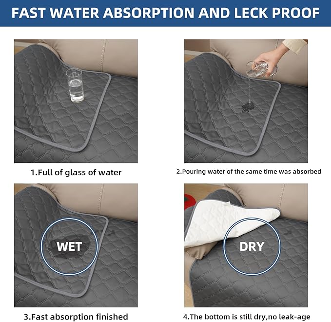 Eismodra Waterproof Recliner Chair Covers for Reclining Couch Slipcovers Seat Cushion,Anti-Slip Sofa Cover for Dogs Pets Furniture Protector Washable,Gray 23 x 35 inches (Only 1 Piece)