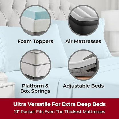 Mellanni Extra Deep California King Sheets - 4 PC Iconic Collection Bedding - Hotel Luxury, Ultra Soft, Cooling Bed Sheets - Wrinkle, Fade, Stain Resistant (Cal King, Aqua)