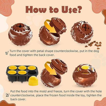 Dog Distraction Toy - Dog Toys to Keep Them Busy to Reduce Anxiety, Medium Chew Toy Ball Treat Dispenser with Freezable Fillable Treats Tray Mold for Aggressive Chewer, 4-IN-1 Mentally Stimulating Toy