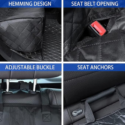 BESULEN Dog Car Seat Cover for Back Seat, Waterproof Dog Bench Seat Pad Compatible for Armrest & Seat Belt, Universal Nonslip Durable Soft Pet Protector for Cars Trucks & SUV (Orange Edge)