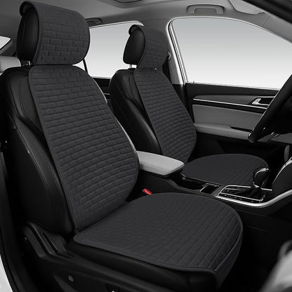 Linen Car Seat Covers Front Seat Covers - 2 PCS Durable & Non-Slip Breathable Cloth Fabric Car Seat Protector, Universal Fit for Most Automotive, Vans, SUVs, Trucks - Black