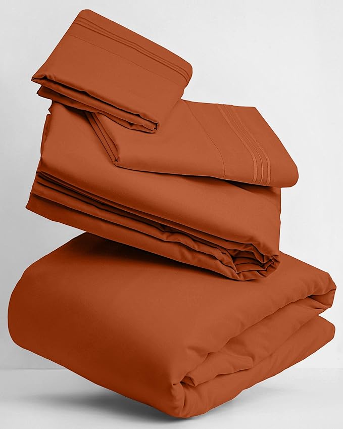 Mellanni Twin XL Sheets Set - 3 PC Iconic Collection Bedding - Hotel Luxury, Extra Soft, Cooling Bed Sheets - Wrinkle, Fade, Stain Resistant (Twin Extra Long, Terracotta)