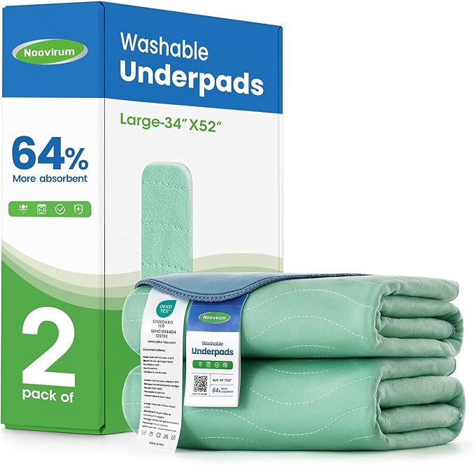 Noovirum® Chuck Pads Washable - 34"x52"(Pack of 2) - Reusable Bed Underpads for Adults - Chux Pads for Incontinence - Heavy Absorbency Waterproof Mattress Protector for Elderly, Bedwetting, Postpartum