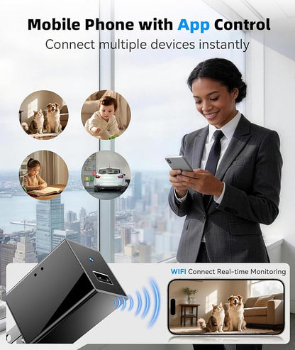 1080P HD Wireless WiFi Camera Charger for Home with App Control, Motion Detection, Night Vision & Loop Recording, 150° Indoor Security Camera with USB Phone Charger for Office/Shop/Pet,User-Friendly